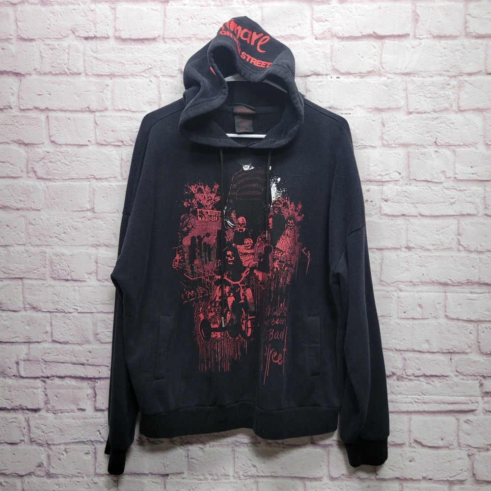 Nightmare‎ On Elm Street Graphic Hoodie Sweatshirt Mens L Distressed Streetwear